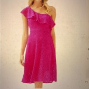 Lilly Pulitzer Pink One Shoulder Dress with Ruffled Neckline